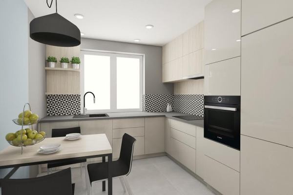 Beżowo szara kuchnia